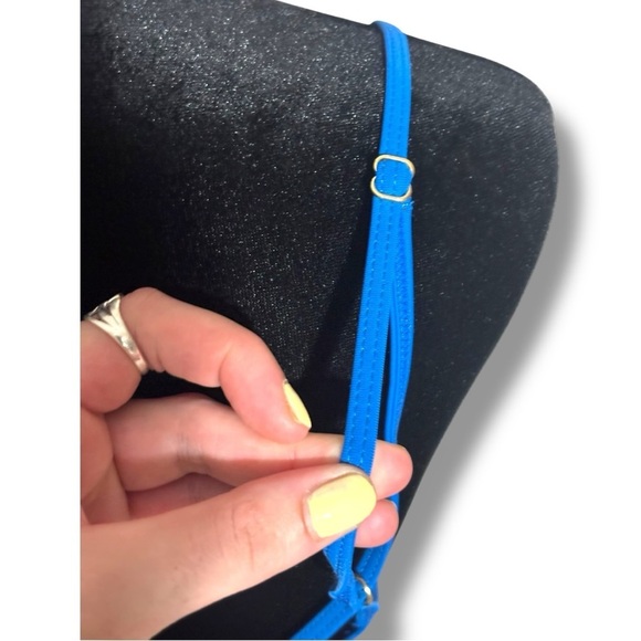 No Boundaries Blue Crochet Ruffle Strappy Adjustable Bikini Top - Picture 9 of 16